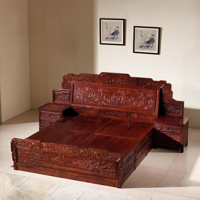 西提國(guó)標(biāo)紅木家具 緬甸紅酸枝百子古典雙人床，詮釋東方睡眠美學(xué)